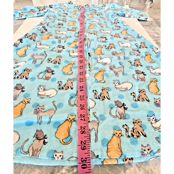 Vintage Homemade Blue Flannel Baby Bunting Cat Print Zip Snap Blanket Soft - Picture 4 of 9